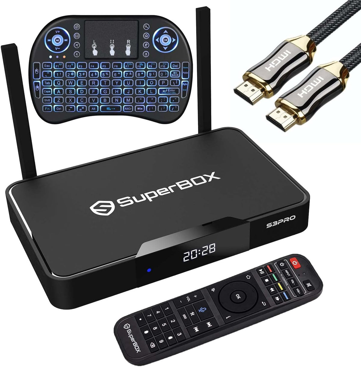 SuperBox S3 Pro with Voice Remote, Backlit Mini Keyboard & 8K HDMI Cable U9568
