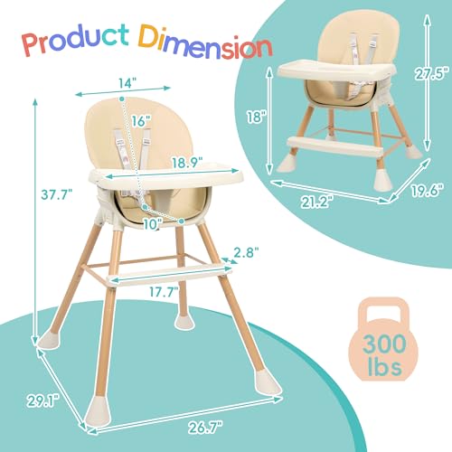 Beige 6-in-1 Convertible Baby High Chair with Cushion E7463