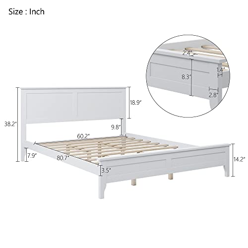 White Queen Wood Platform Bed Frame with Headboard P953