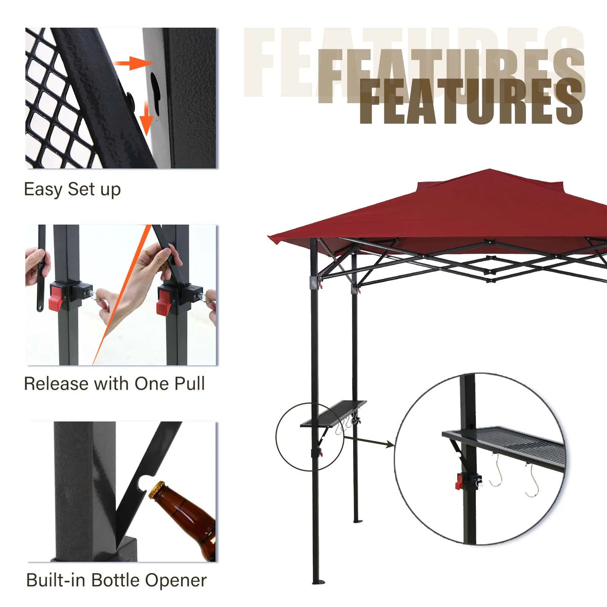 8x5 Pop up Grill Gazebo Outdoor BBQ Canopy, Red F636640