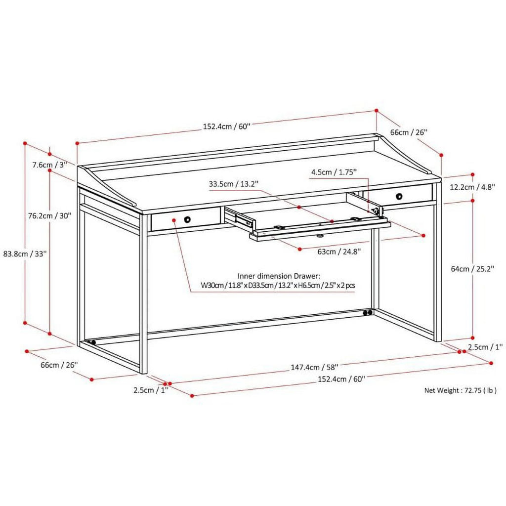 60" Solid Wood Modern Computer Desk Y688