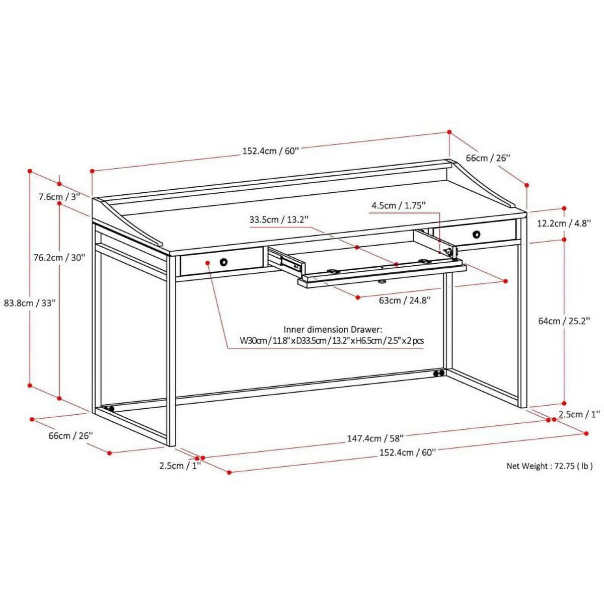 60" Solid Wood Modern Computer Desk Y688