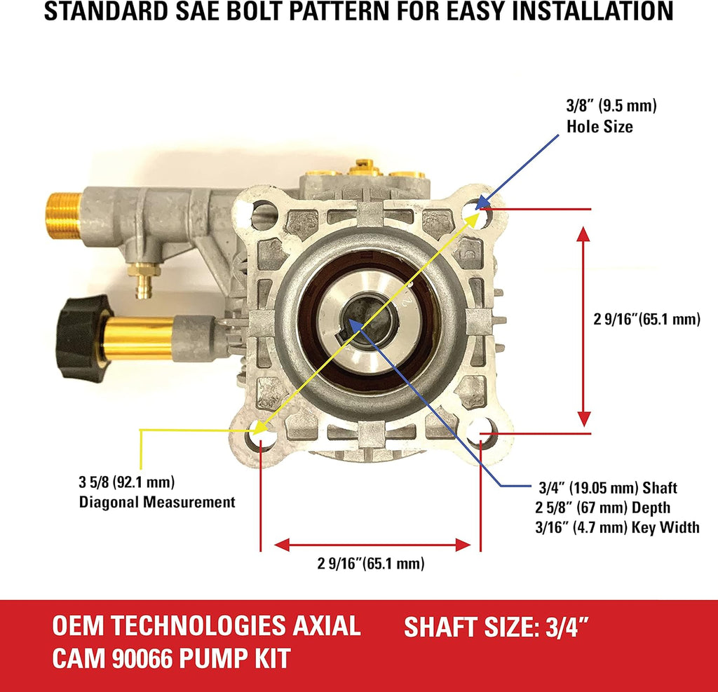 Horizontal Axial Cam Replacement Pressure Washer Pump Kit, 3300 PSI, 2.4 GPM, 3/4 Shaft, Silver B686254