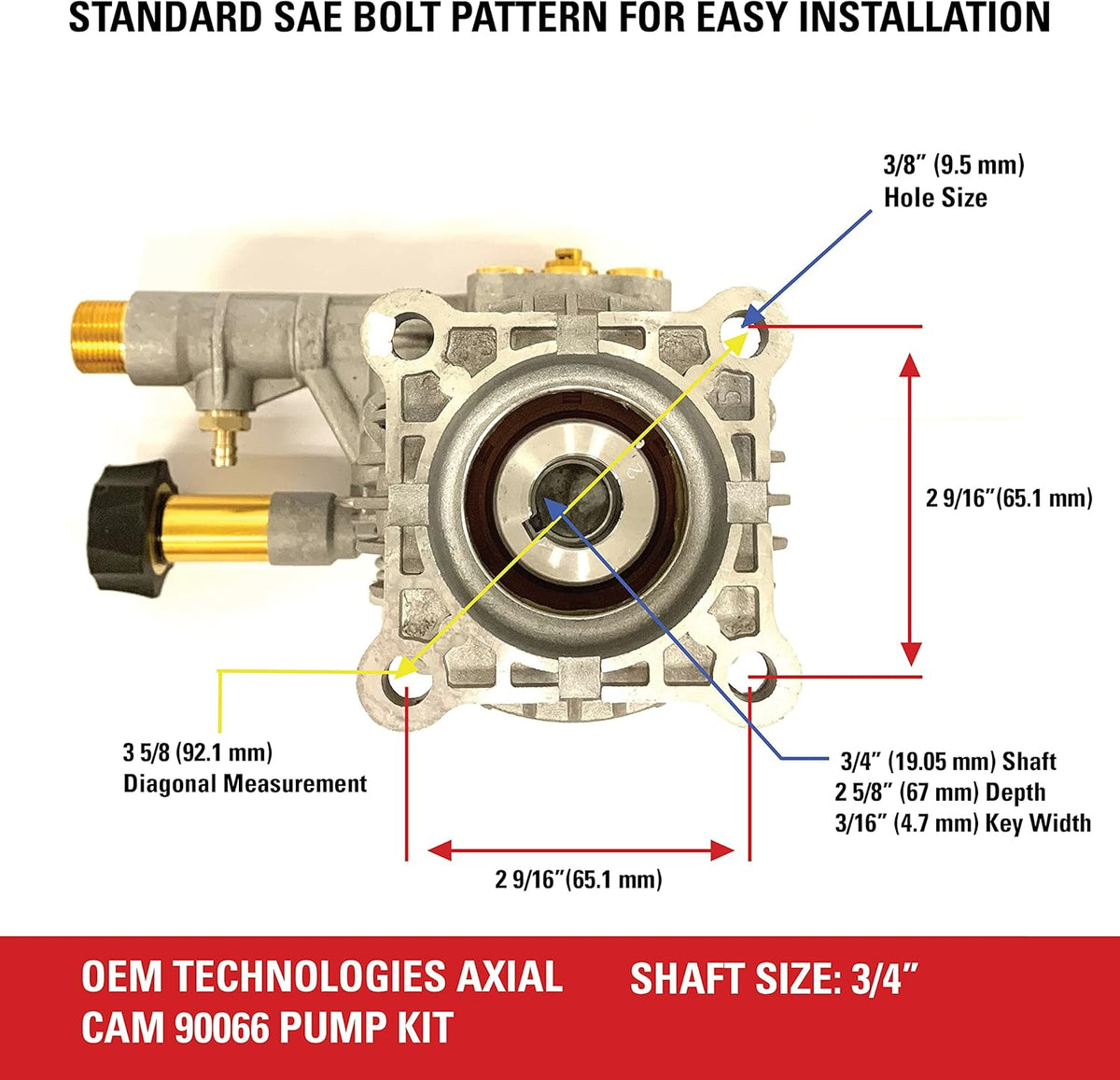 Horizontal Axial Cam Replacement Pressure Washer Pump Kit, 3300 PSI, 2.4 GPM, 3/4 Shaft, Silver B686254