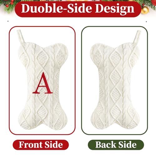 White Large Knit Dog Christmas Stocking with Initials O933124