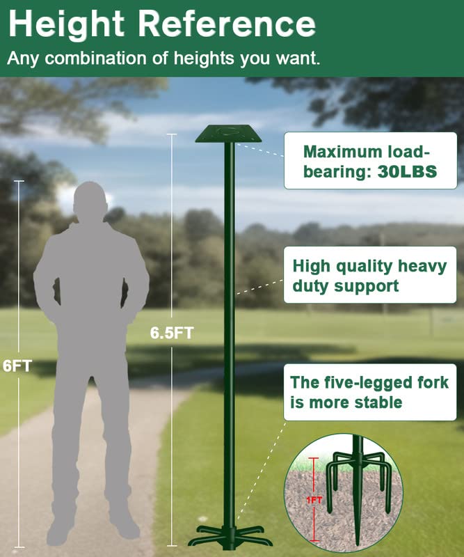 90Inch Heavy Duty Bird Feeder Pole Kit with 5 Prongs Base and 2 Plates Black K95914
