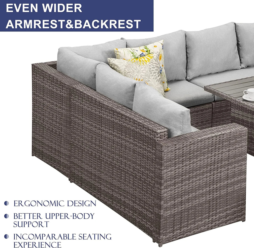 7 Piece Outdoor Dining Sectional Sofa with Dining Table and Chair E39398