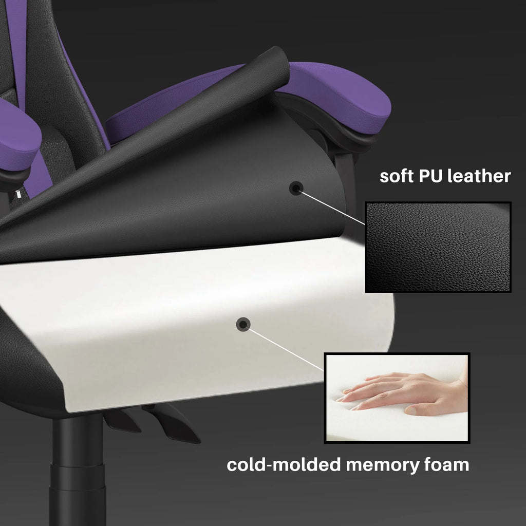 Purple Ergonomic Gaming Chair with Headrest & Lumbar Pillow K213745