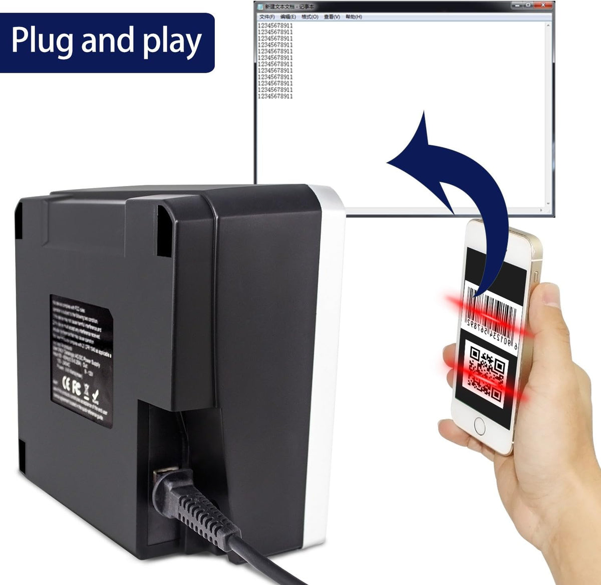 2D QR Barcode Scanner, Omnidirectional Hands-Free Automatic Barcode Reader, Pack of 2 V1416