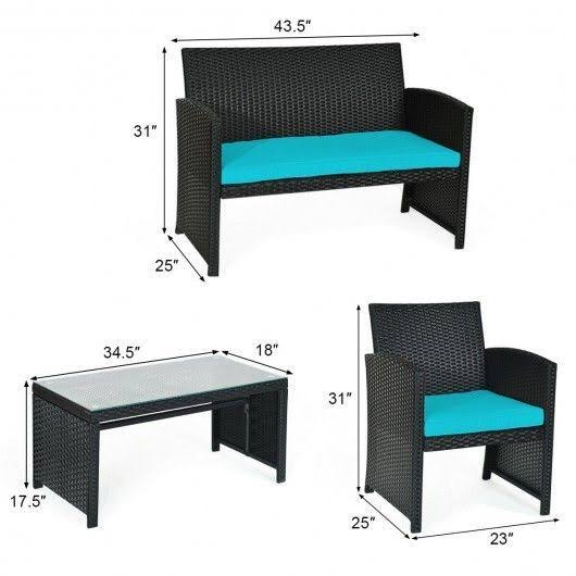 Turquoise Wicker Patio Sofa and Table Set F3727
