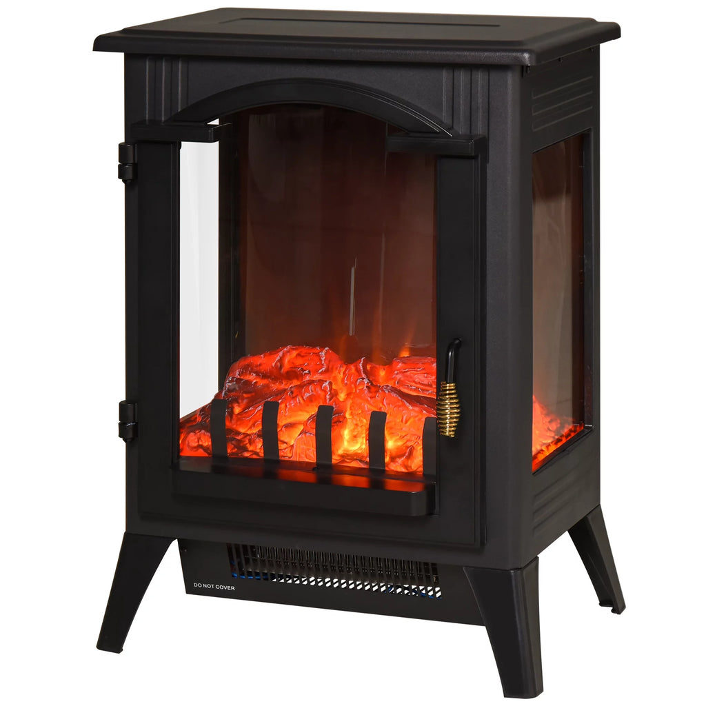 23" Electric Fireplace Heater with LED Flames and Logs, 750W/1500W, Black C6867