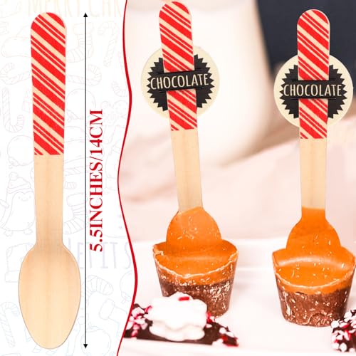 100 Set Christmas Disposable Wooden Spoons 5.5 Inches D865