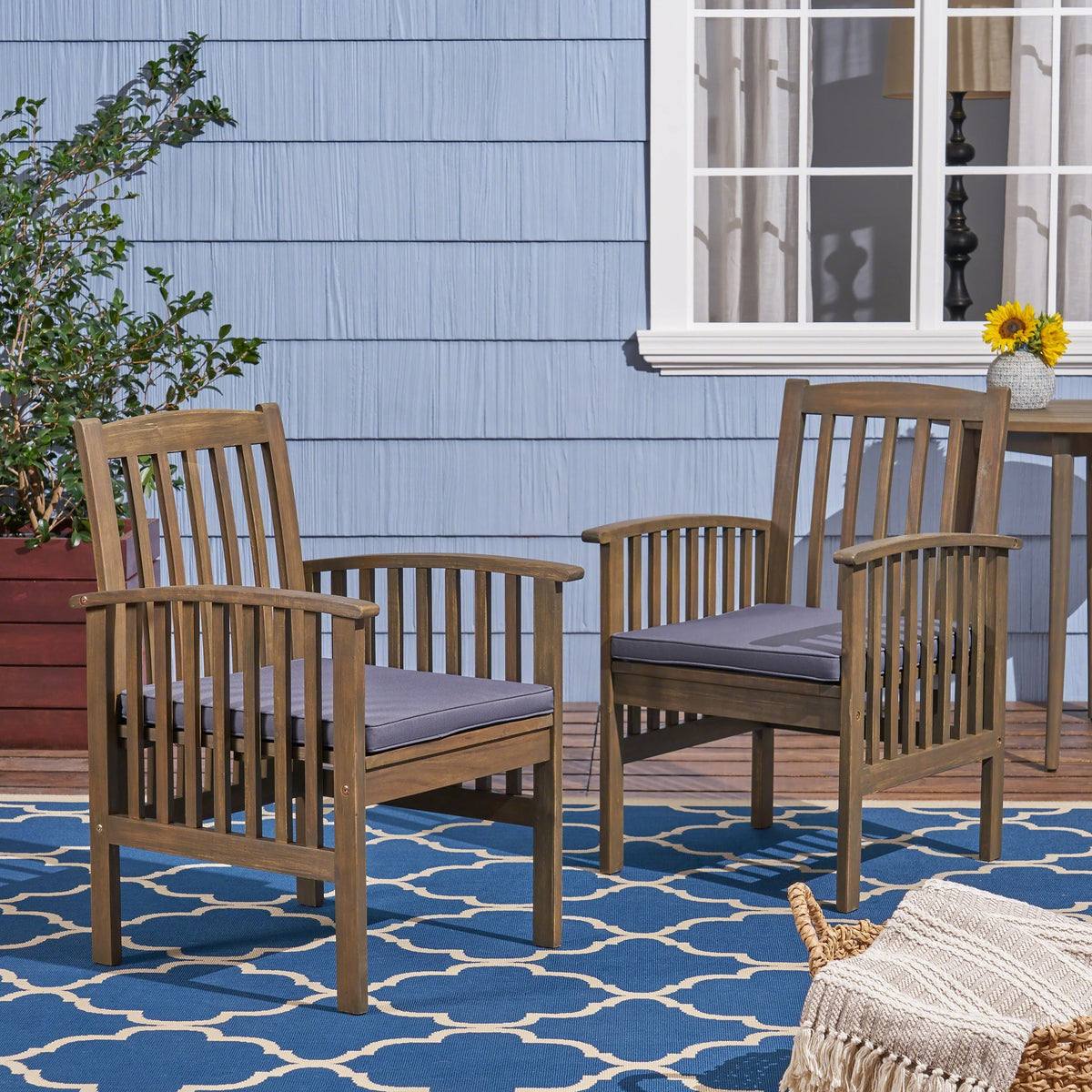 Acacia Wood Outdoor Dining Chairs with Cushion, Set of 2 Q551337
