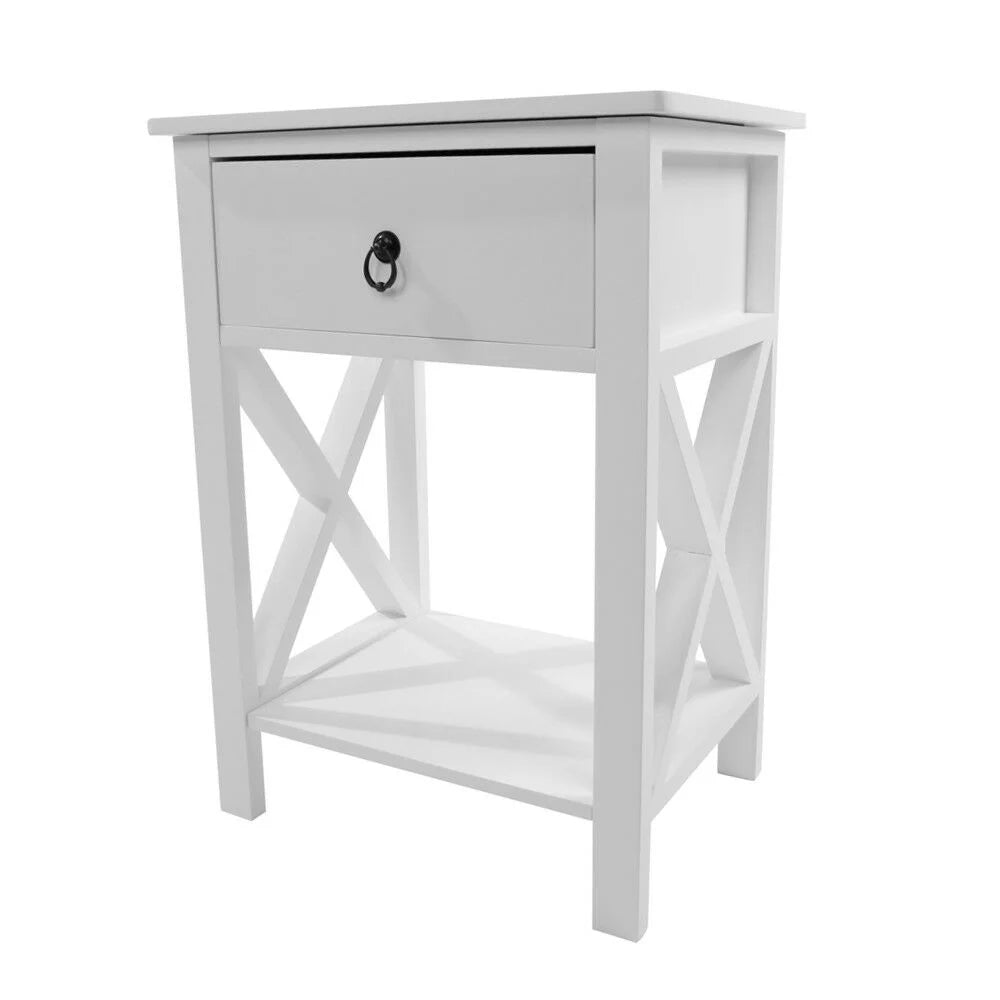 White Nightstand with Drawer and Shelf D87861