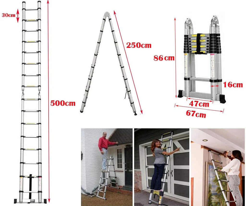Telescopic Loft Ladder 16.5Ft Extendable Collapsible Step Ladders W6539