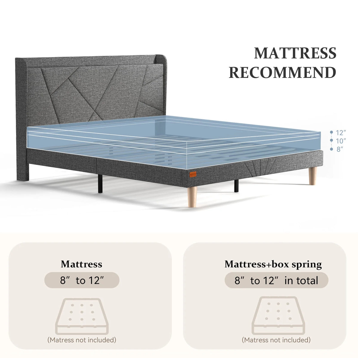 Queen Upholstered Platform Bed Frame with Wingback Storage Headboard M95821