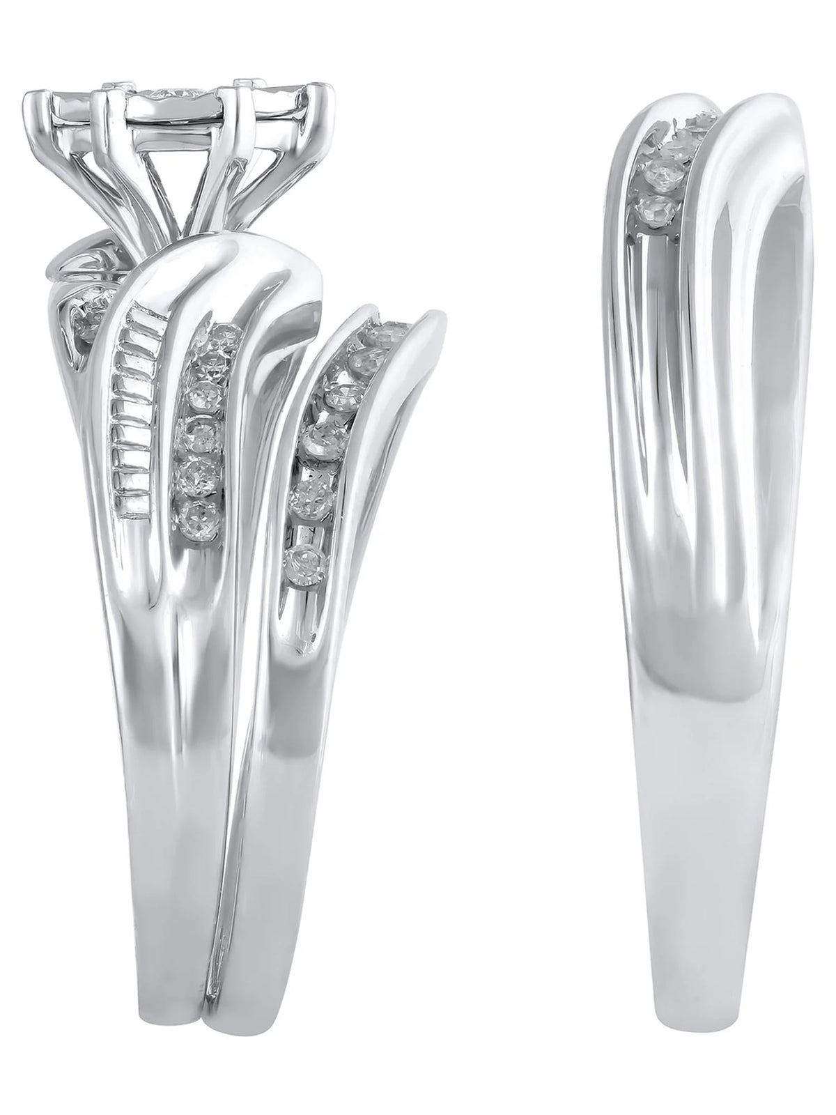 10K White Gold Bridal Ring and Men's Wedding Band Set G293838