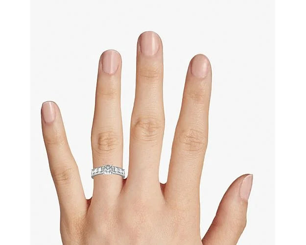 14K White Gold Solitaire Ring with Accents R872