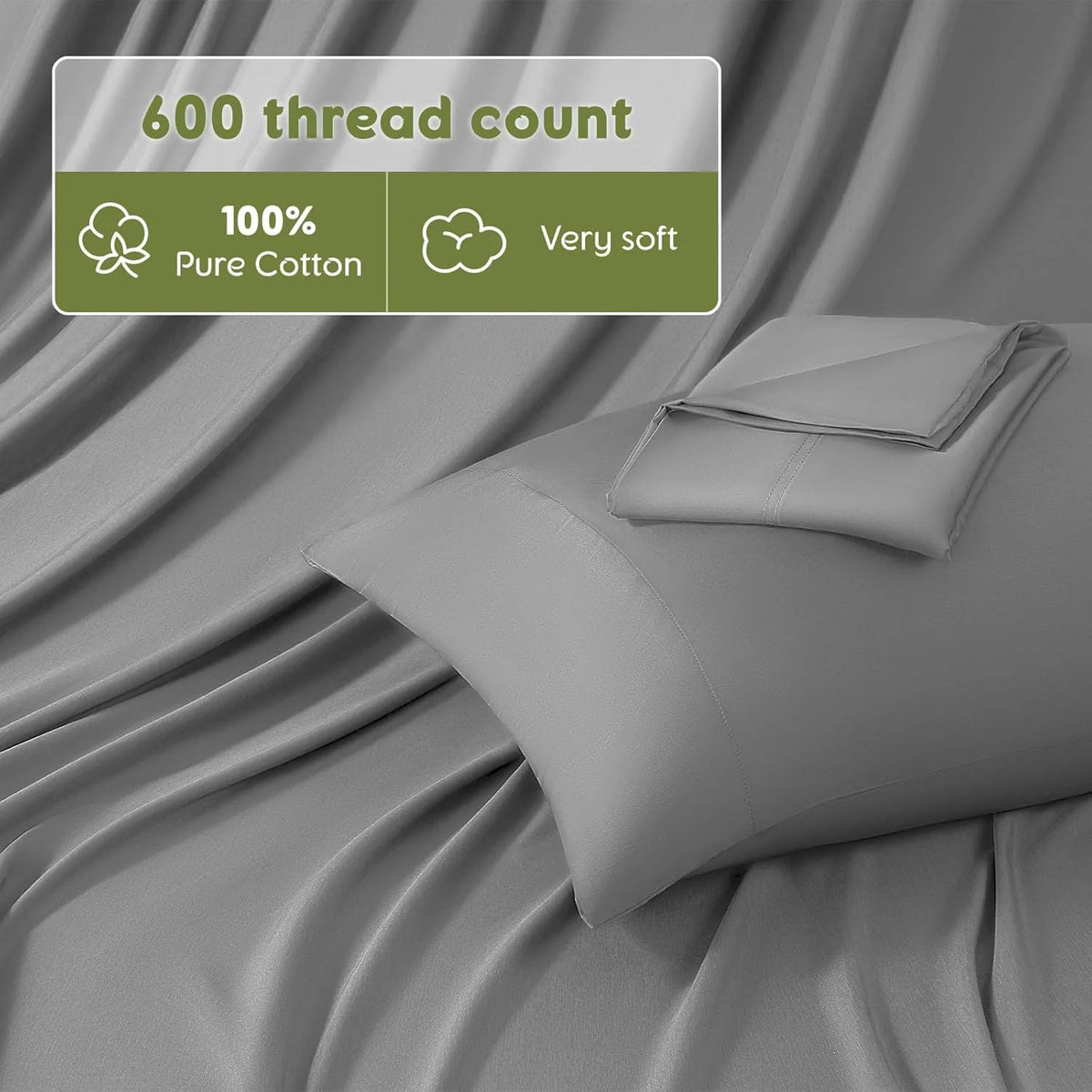 King Size 4 PC Cotton Sateen Weave Bed Sheet Set with Deep Pocket O696437