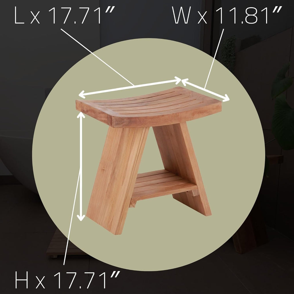 Teak Wood Shower Bench 17.7" Natural Finish Curved Seat I5465