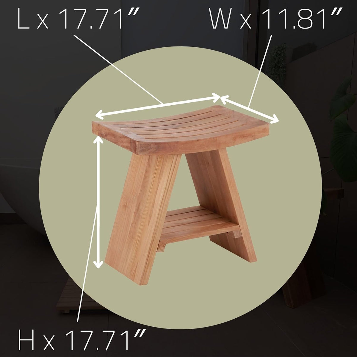 Teak Wood Shower Bench 17.7" Natural Finish Curved Seat I5465