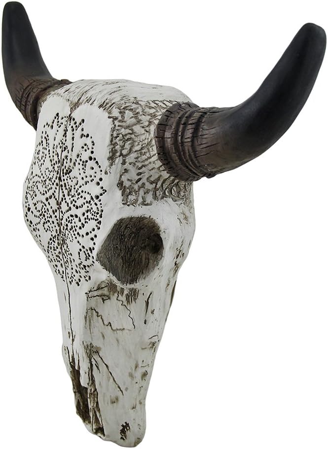 Carved White Bull Skull Wall Hanging Pack of 2 K67499