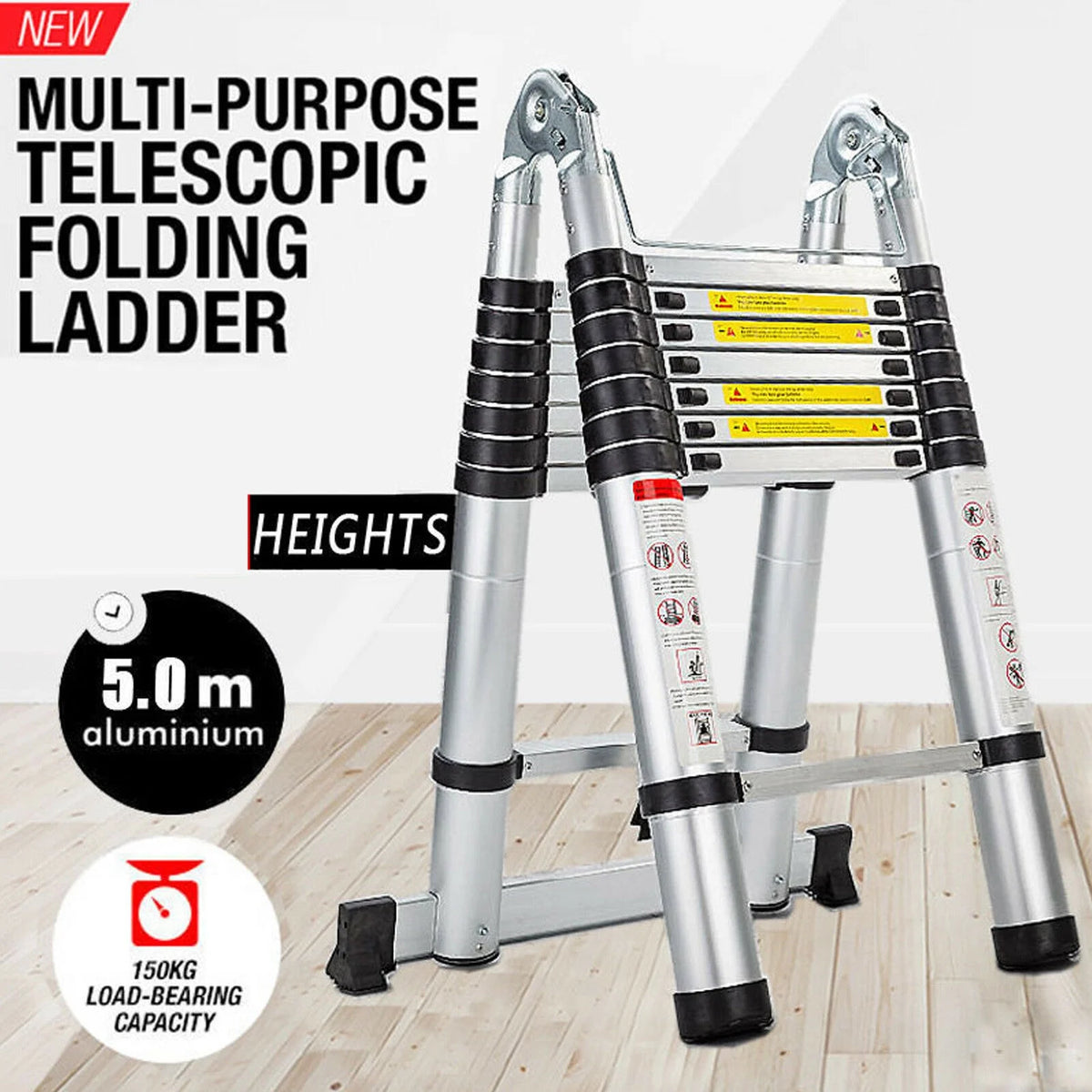Telescopic Loft Ladder 16.5Ft Extendable Collapsible Step Ladders W6539