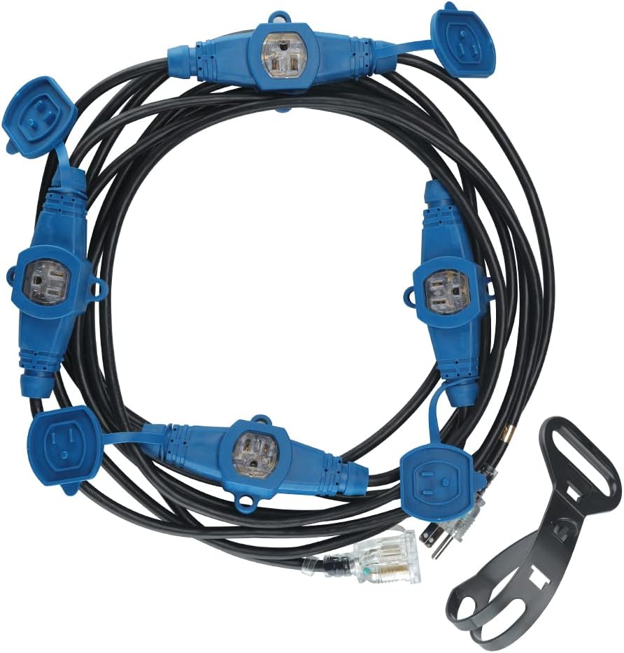 25 Feet Multi Outlet Extension Cord, 5 Outlets, 12 Gauge, Pack of 2 T540