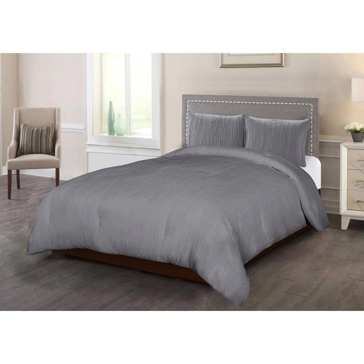 Dark Grey Crinkle 3PC Full/Queen B7091