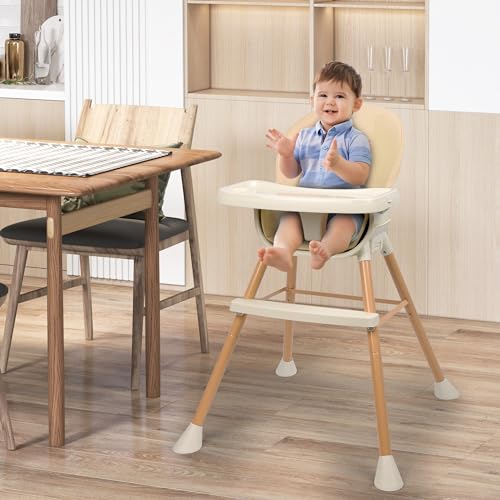 Beige 6-in-1 Convertible Baby High Chair with Cushion E7463