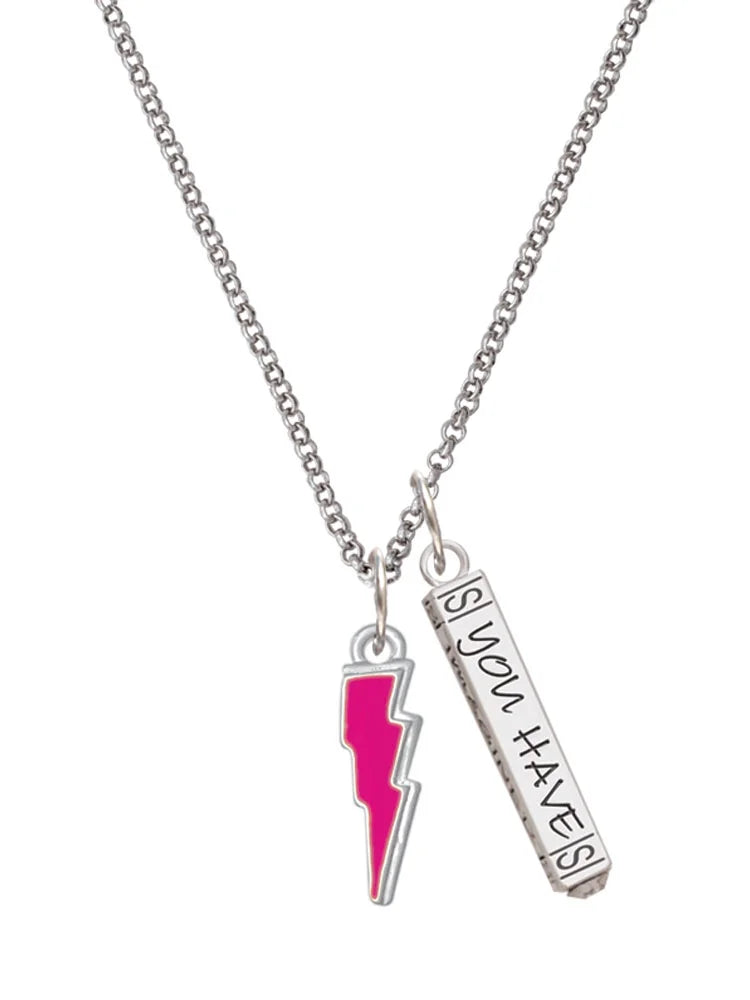Hot Pink Lightning Bolt Bar Charm Necklace, 23" D648