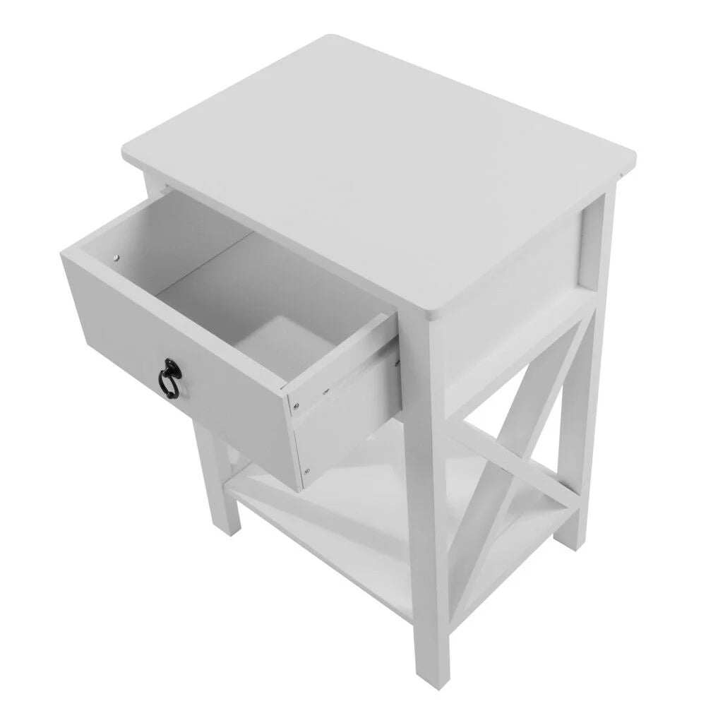White Nightstand with Drawer and Shelf D87861