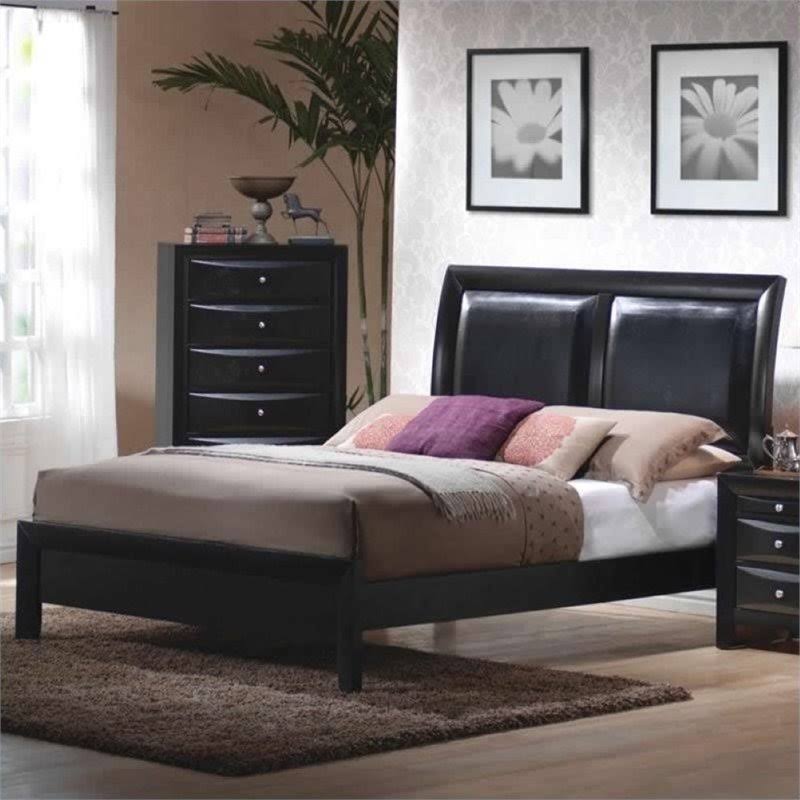 Faux Leather Queen Low Profile Bed in Black U191177