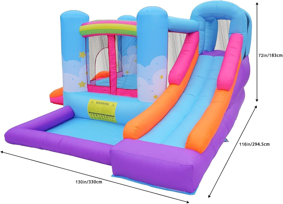 Inflatable Bounce House with Air Blower, Ball Pit, Slides, Reinforced PVC Bounce Floor U7879