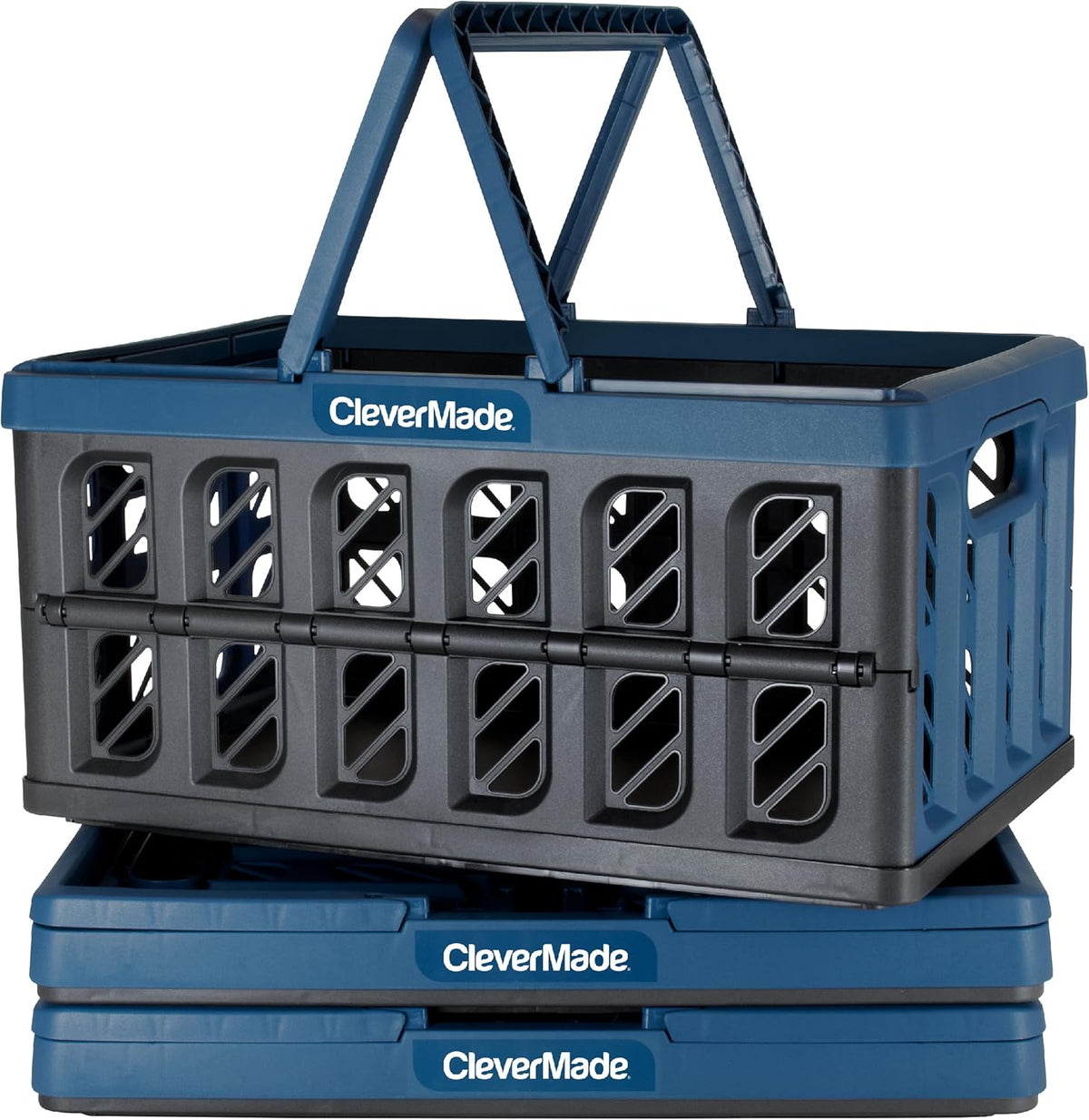Collapsible Storage Bin with Lid, Tan, 3PK - 62L & Collapsible Shopping Basket, Ocean, 3PK - 24L Z9509