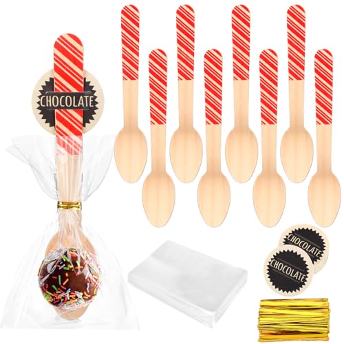 100 Set Christmas Disposable Wooden Spoons 5.5 Inches D865