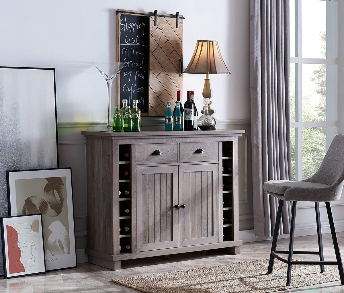 White Bar Cabinet with Stem Glass Placement K402