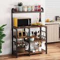 Kitchen Bakers Rack Microwave Oven Stand with Wire Basket and 6 Hooks S37572