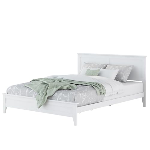 White Queen Wood Platform Bed Frame with Headboard P953