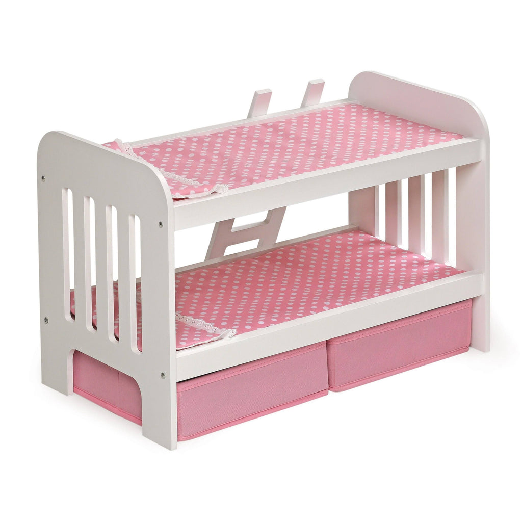 Doll Bunk Bed with Ladder and Two Storage Baskets - Pink W748