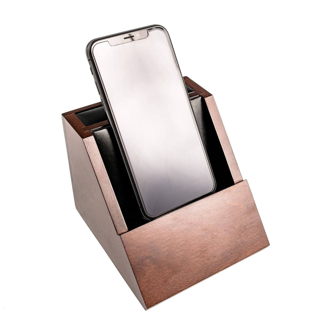 Walnut and Leather Desktop Cell Phone Holder X530409