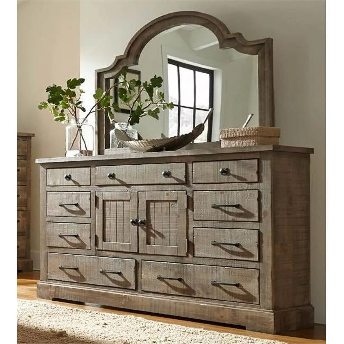 Weathered Gray Wood Drawer Door Dresser C536