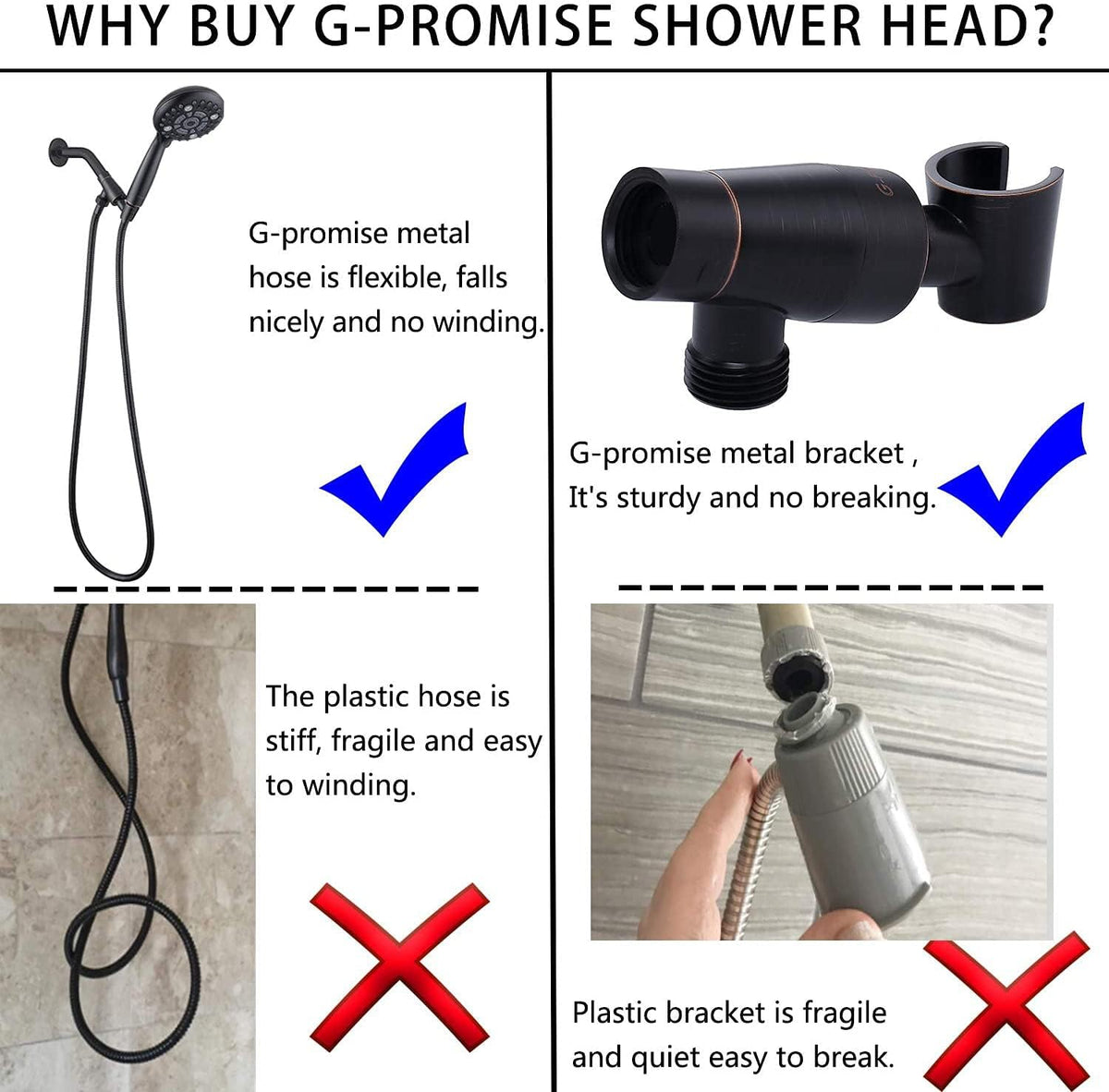 Oil Rubbed Bronze Handheld Shower Head with Extra Long Flexible Hose and Metal Adjustable Bracket, Pack of 2 C102575