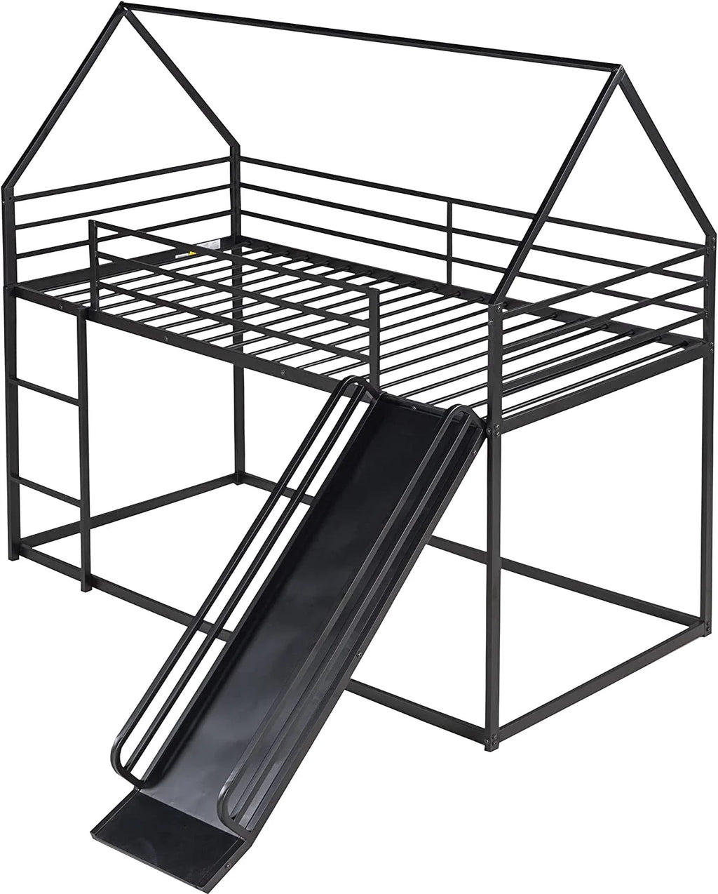 Black Metal Frame Kids Bunk Bed with Slide and Built-In Ladder G84210
