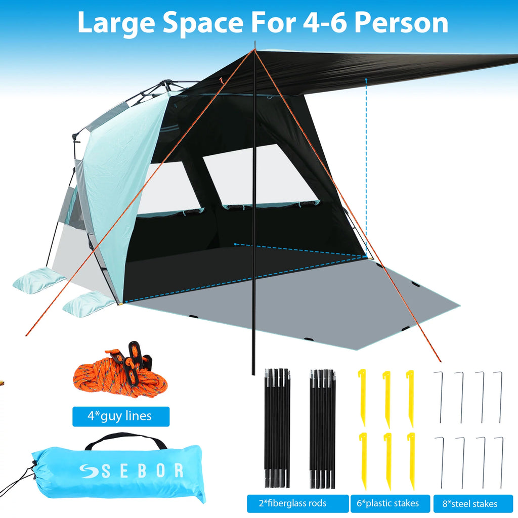 XL Pop-up Canopy Beach Tent for 4-6 Person, UPF 50+ Mint Green F379655