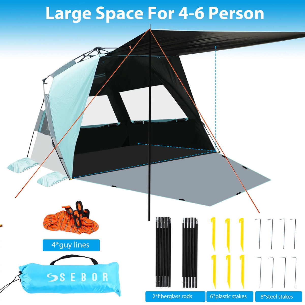 XL Pop-up Canopy Beach Tent for 4-6 Person, UPF 50+ Mint Green F379655