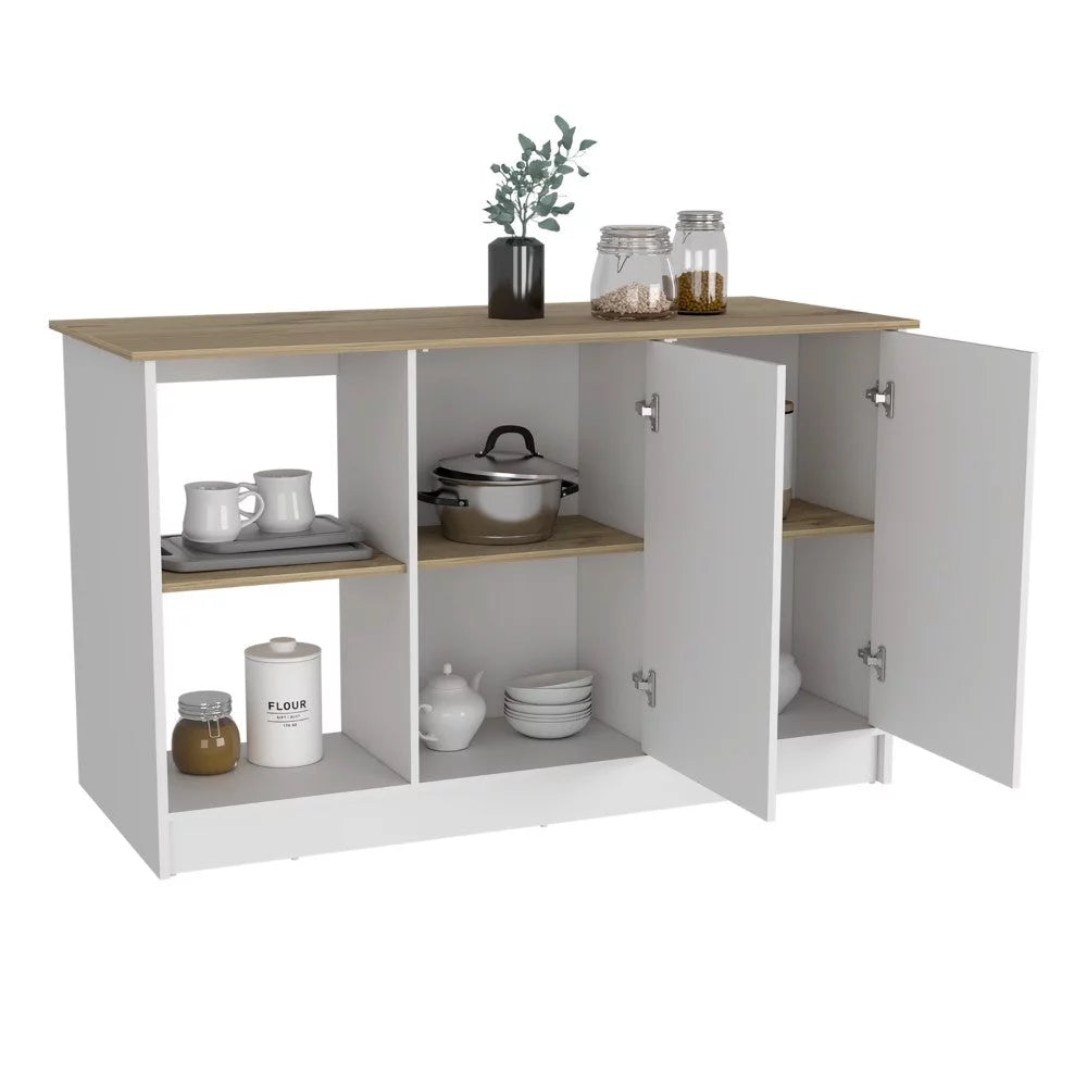Light Oak White Kitchen Island with Four Open Shelves R310