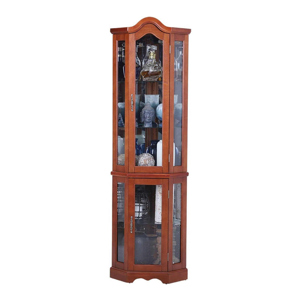 Brown Lighted Corner Curio Display Cabinet D9144