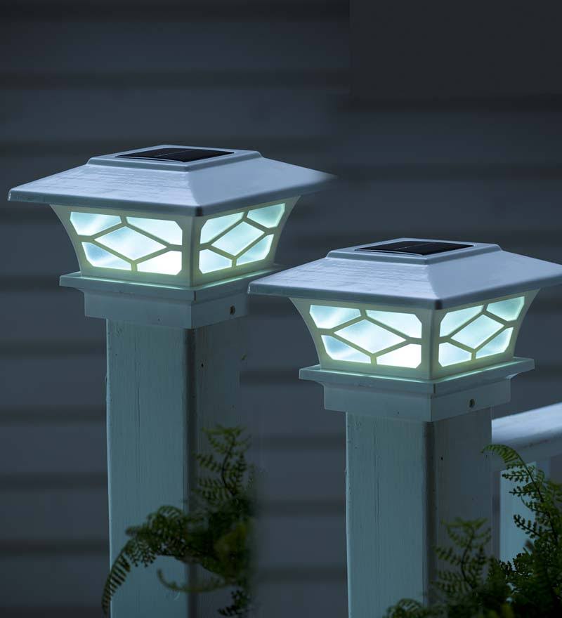 Set of 2 White Solar Post Cap Lights C21346