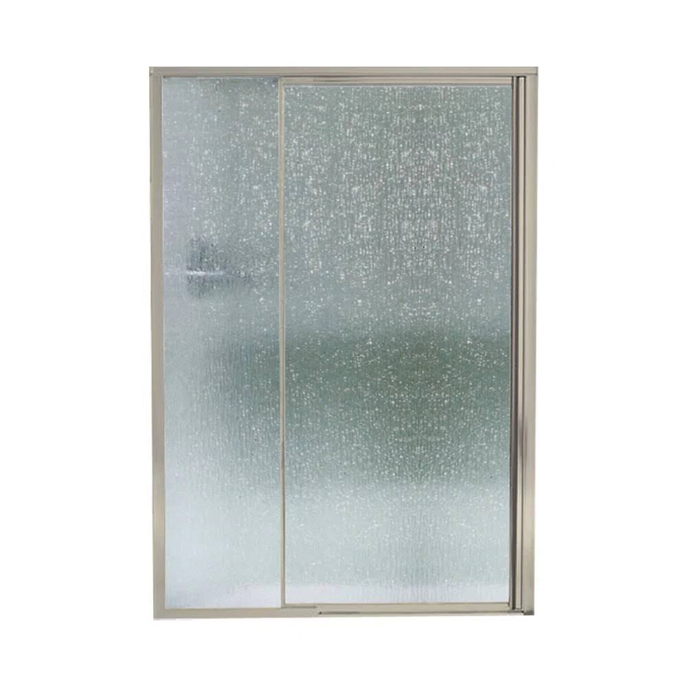Framed Pivot Shower Door Nickel with Rain Glass Pattern J599